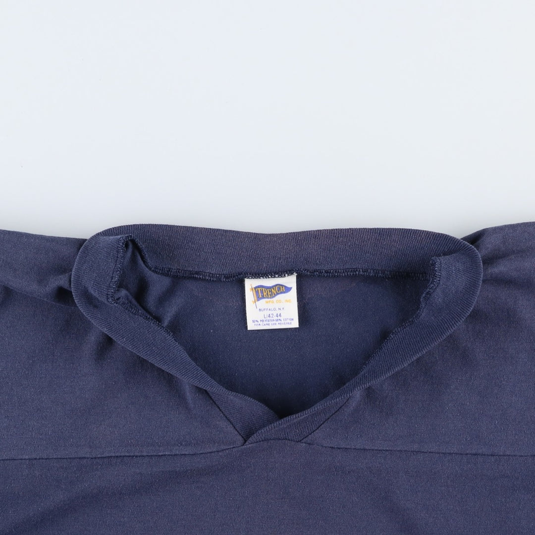 90'S TRENCH College V-neck Football 3/4 Sleeve T-shirt, Made in USA, Men's Size L (Equivalent), Vintage cotton navy blue type Vintage Second Hand