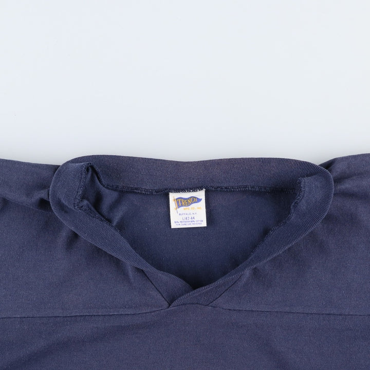 90'S TRENCH College V-neck Football 3/4 Sleeve T-shirt, Made in USA, Men's Size L (Equivalent), Vintage cotton navy blue type Vintage Second Hand