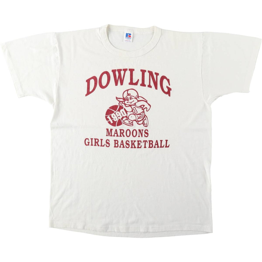 90'S Russell College T-shirt, Made in USA, Men's L size, Vintage polyester white type Vintage Second Hand