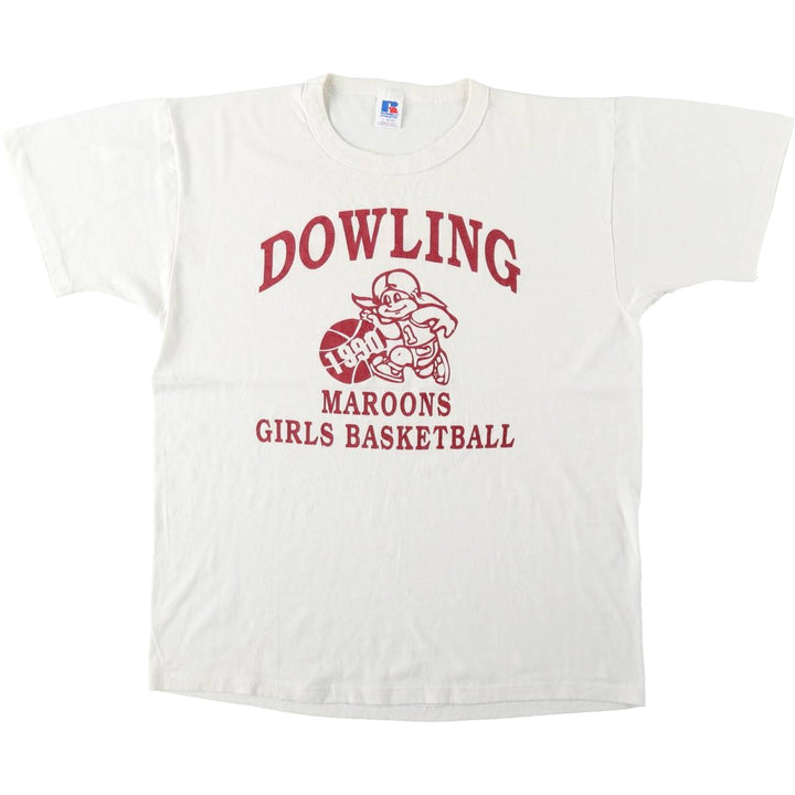 90'S Russell College T-shirt, Made in USA, Men's L size, Vintage polyester white type Vintage Second Hand