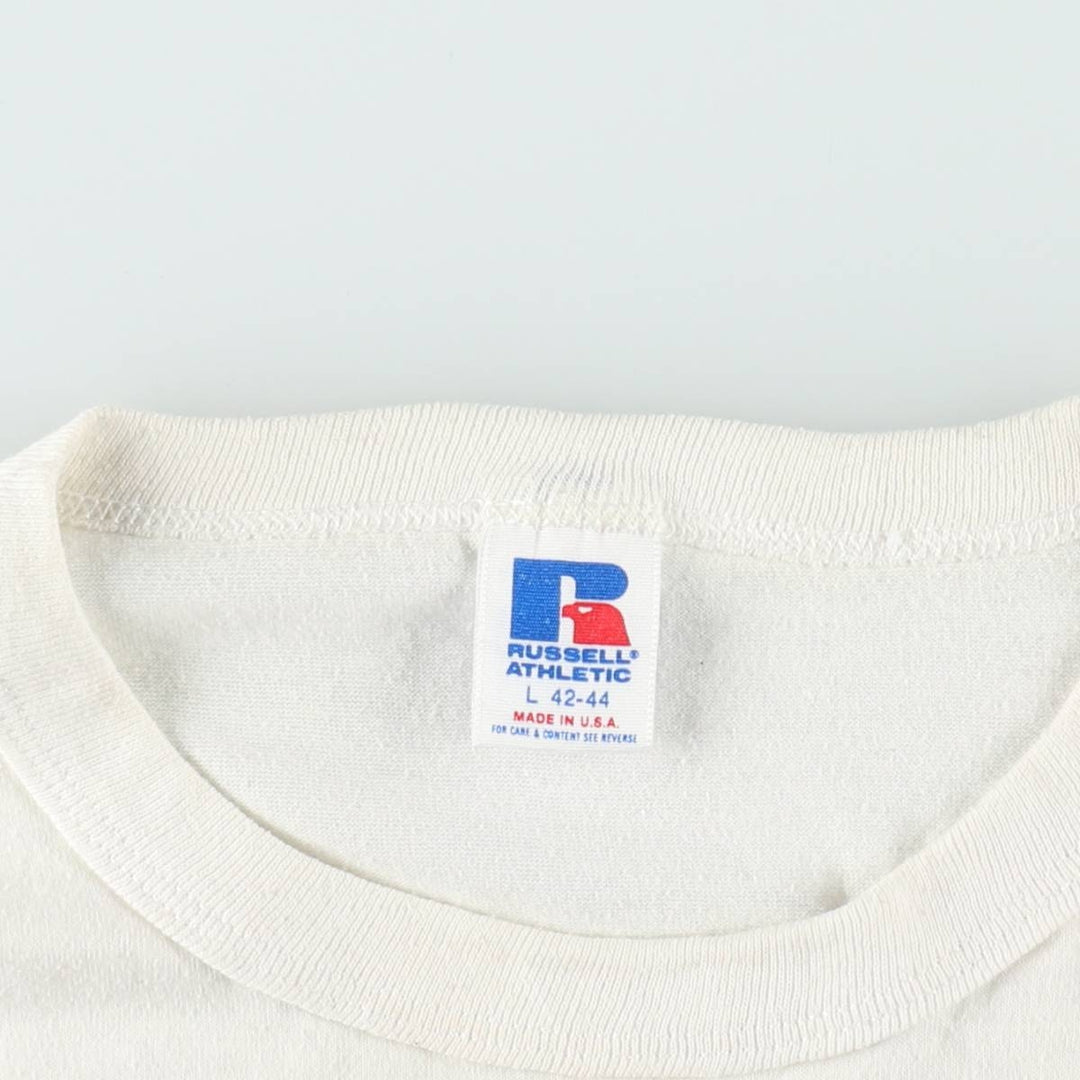 90'S Russell College T-shirt, Made in USA, Men's L size, Vintage polyester white type Vintage Second Hand