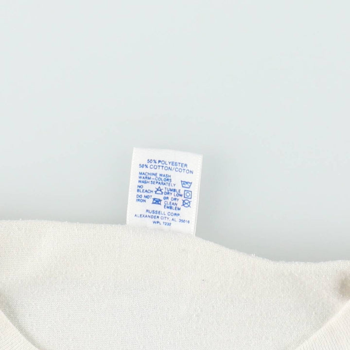 90'S Russell College T-shirt, Made in USA, Men's L size, Vintage polyester white type Vintage Second Hand