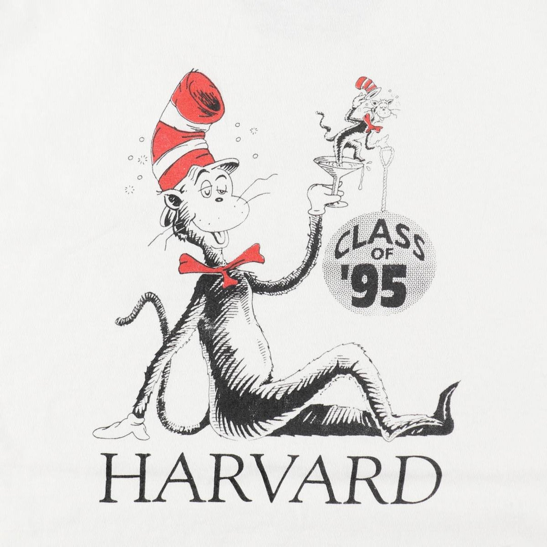 90'S Harvard University Cat in the Hat College Character Print T-Shirt, Men's Size L (approx.) unclear white type Vintage Second Hand