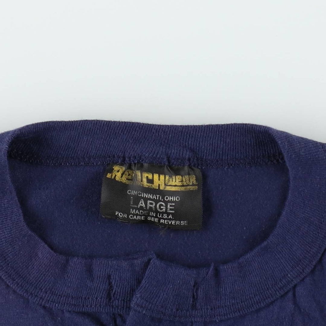 ~90'S REACHwear Plain Henley Neck T-Shirt, Made in USA, Men's Size L (Equivalent), Vintage polyester navy blue type Vintage Second Hand