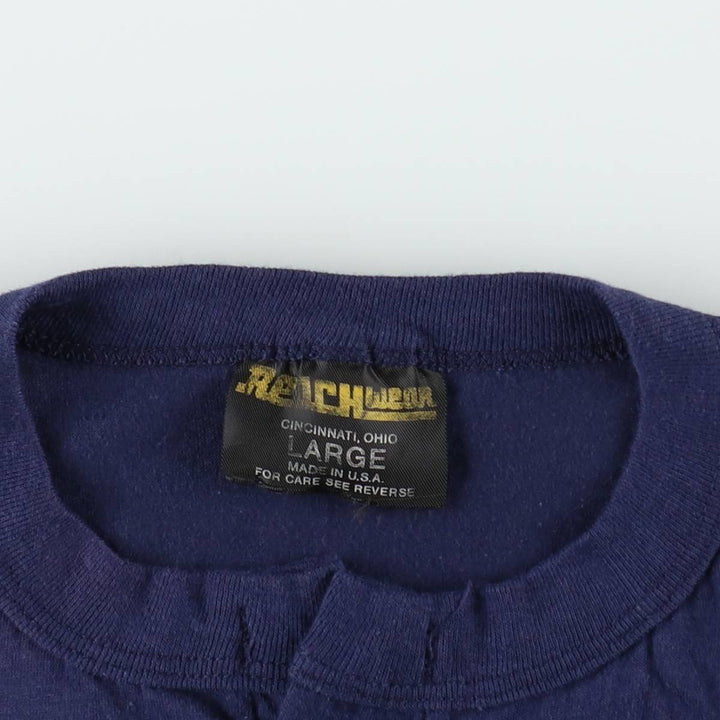 ~90'S REACHwear Plain Henley Neck T-Shirt, Made in USA, Men's Size L (Equivalent), Vintage polyester navy blue type Vintage Second Hand