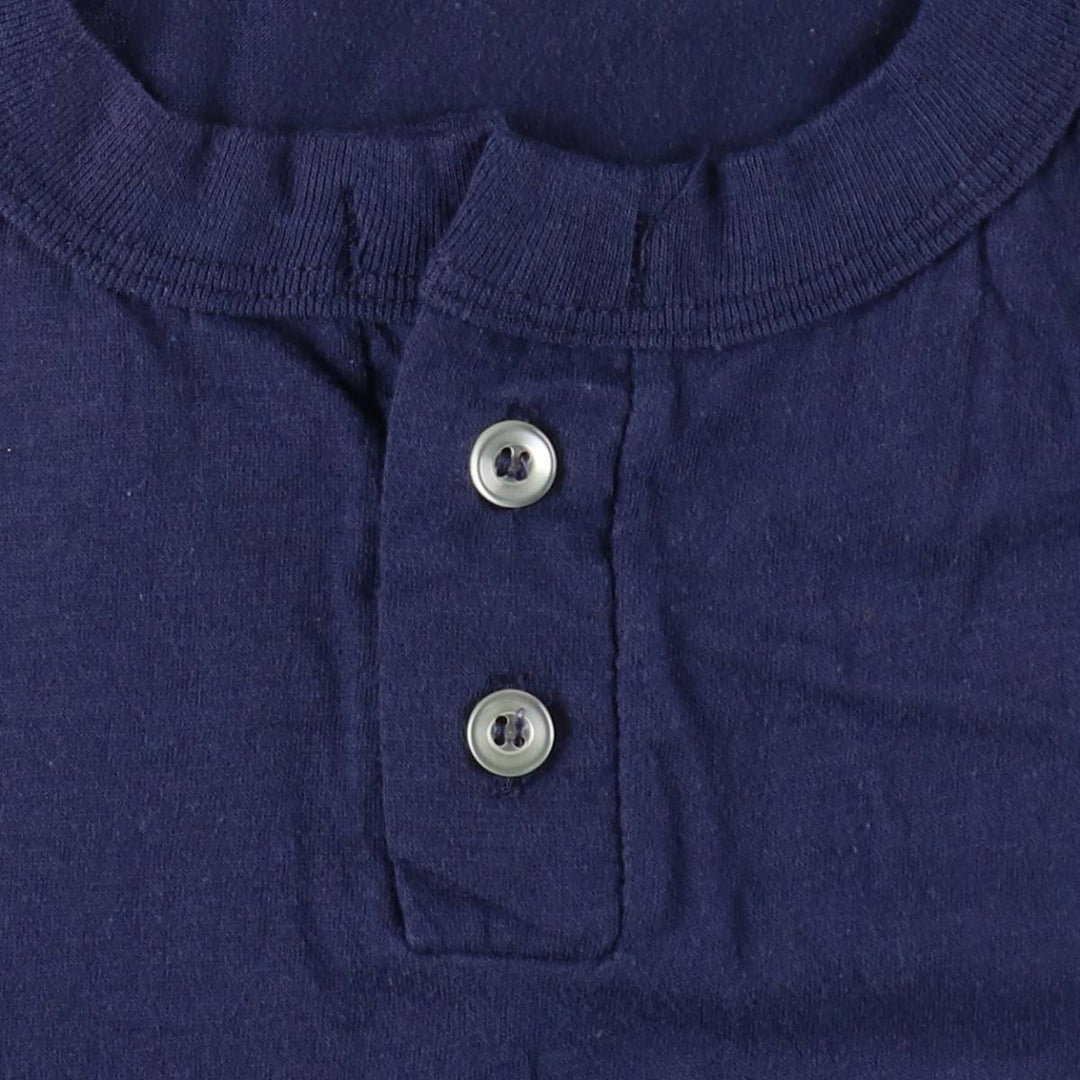 ~90'S REACHwear Plain Henley Neck T-Shirt, Made in USA, Men's Size L (Equivalent), Vintage polyester navy blue type Vintage Second Hand