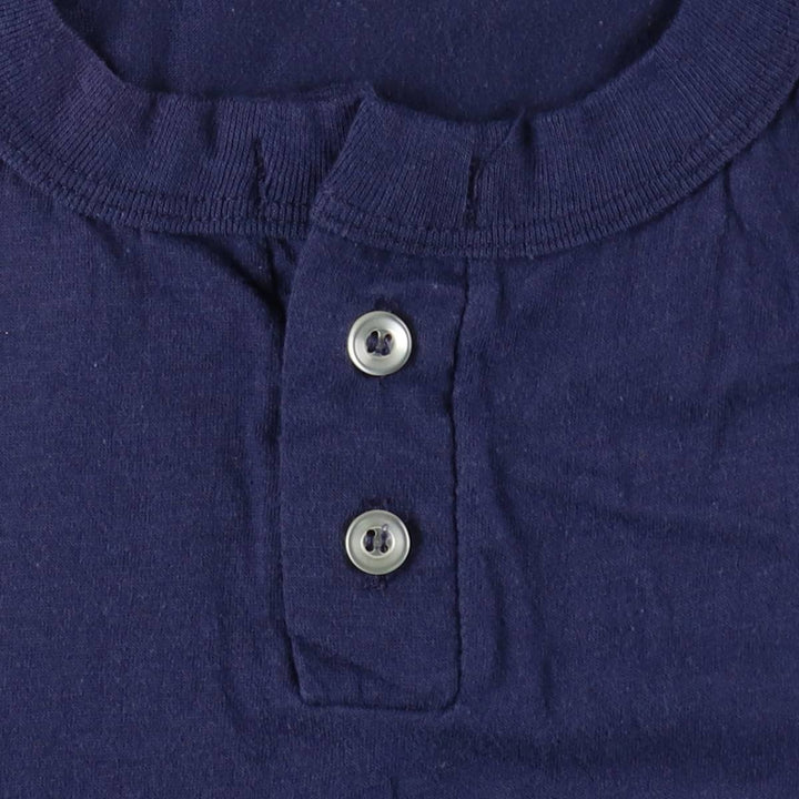 ~90'S REACHwear Plain Henley Neck T-Shirt, Made in USA, Men's Size L (Equivalent), Vintage polyester navy blue type Vintage Second Hand