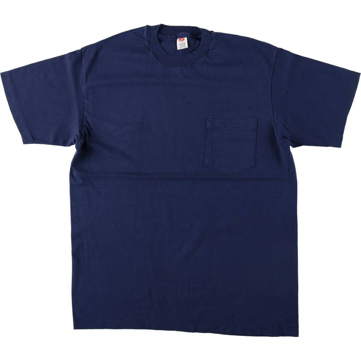 ~90'S Hanes plain pocket t-shirt, men's size L equivalent, vintage. cotton navy blue type Vintage Second Hand