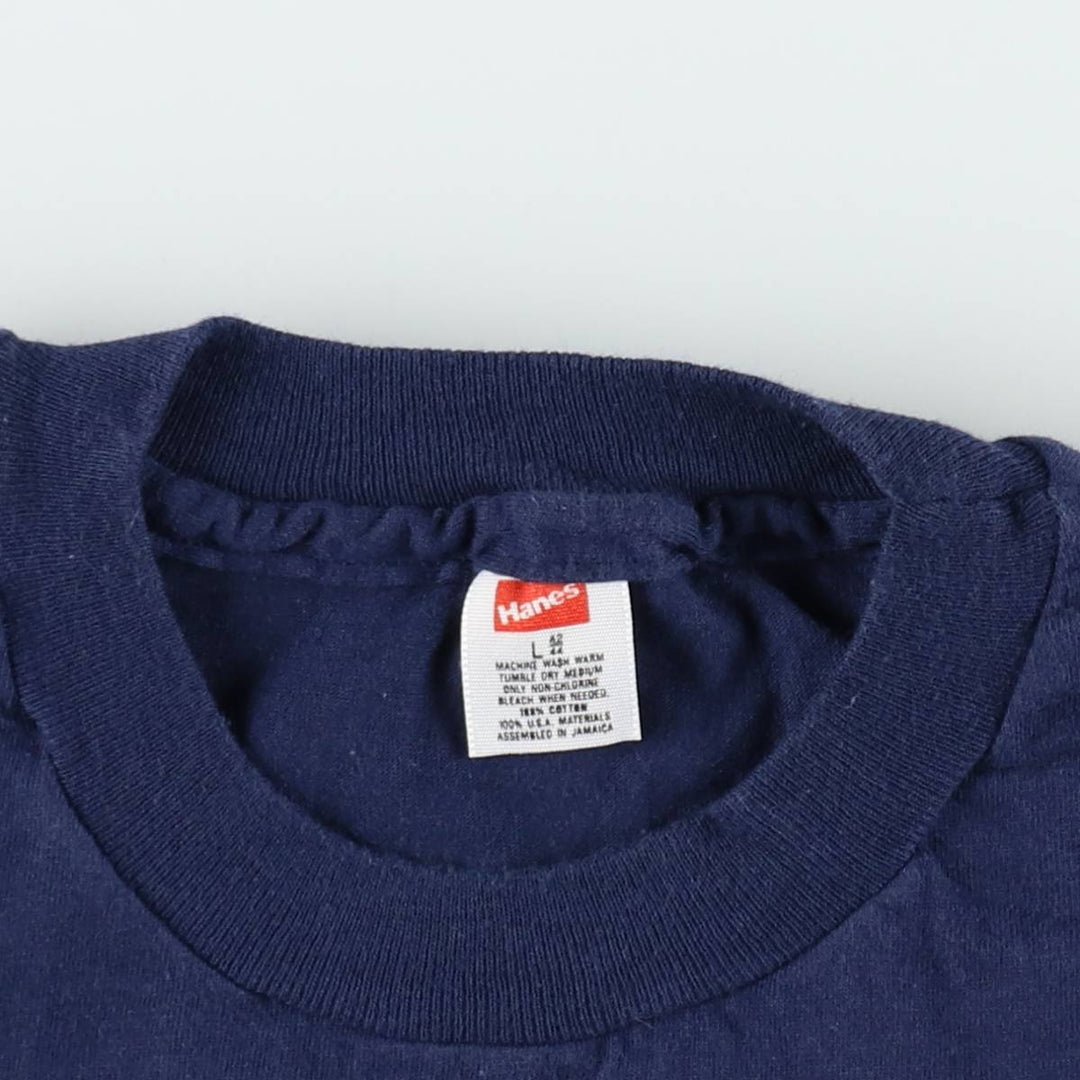 ~90'S Hanes plain pocket t-shirt, men's size L equivalent, vintage. cotton navy blue type Vintage Second Hand