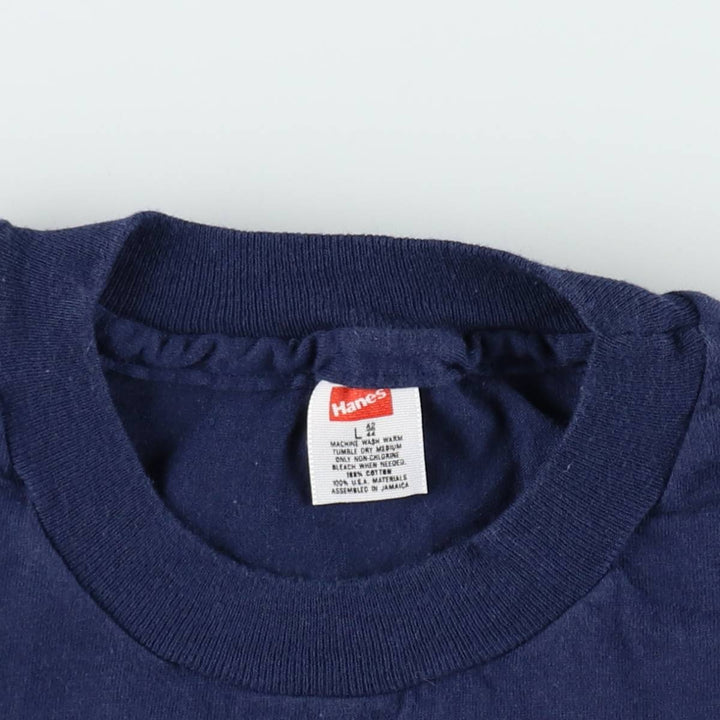 ~90'S Hanes plain pocket t-shirt, men's size L equivalent, vintage. cotton navy blue type Vintage Second Hand