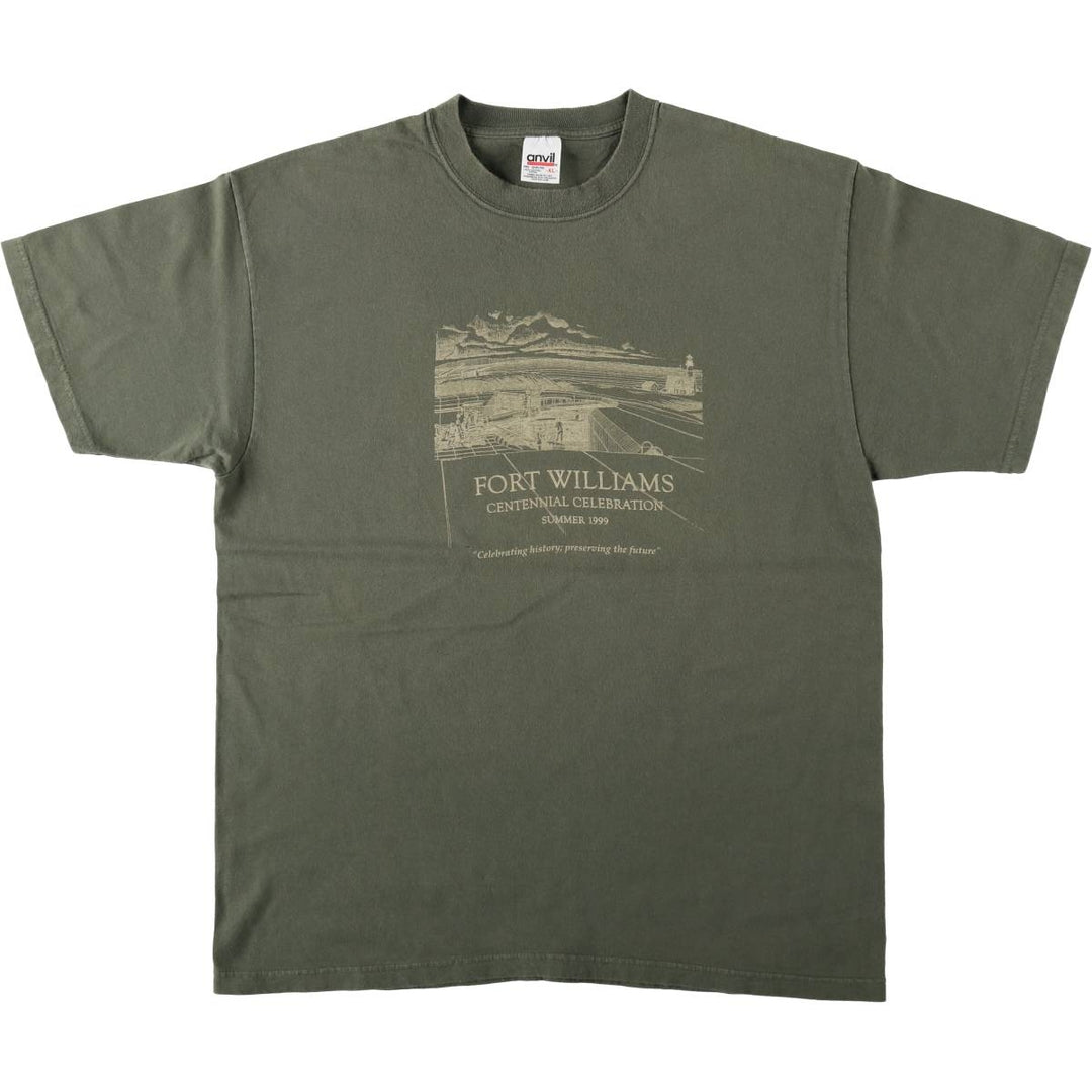 90'S Anvil Printed T-shirt, Men's XL, Vintage cotton Khaki type Vintage Second Hand