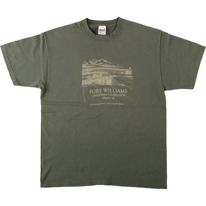 90'S Anvil Printed T-shirt, Men's XL, Vintage cotton Khaki type Vintage Second Hand