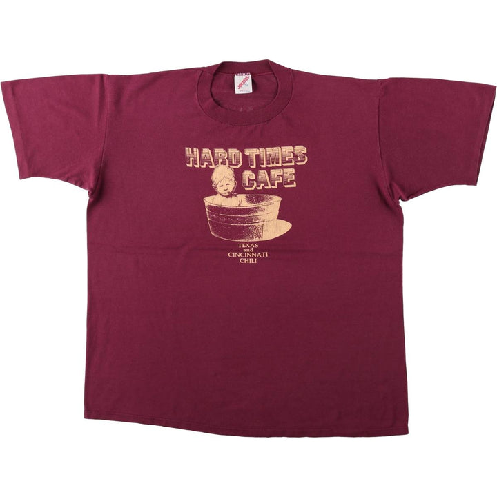 80s-90'S Jerzees HARD TIMES CAFE Print T-Shirt, Made in USA, Men's XL equivalent, Vintage cotton wine-red Vintage Second Hand