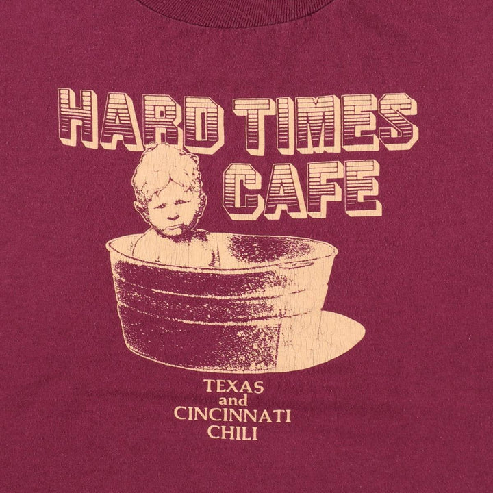 80s-90'S Jerzees HARD TIMES CAFE Print T-Shirt, Made in USA, Men's XL equivalent, Vintage cotton wine-red Vintage Second Hand