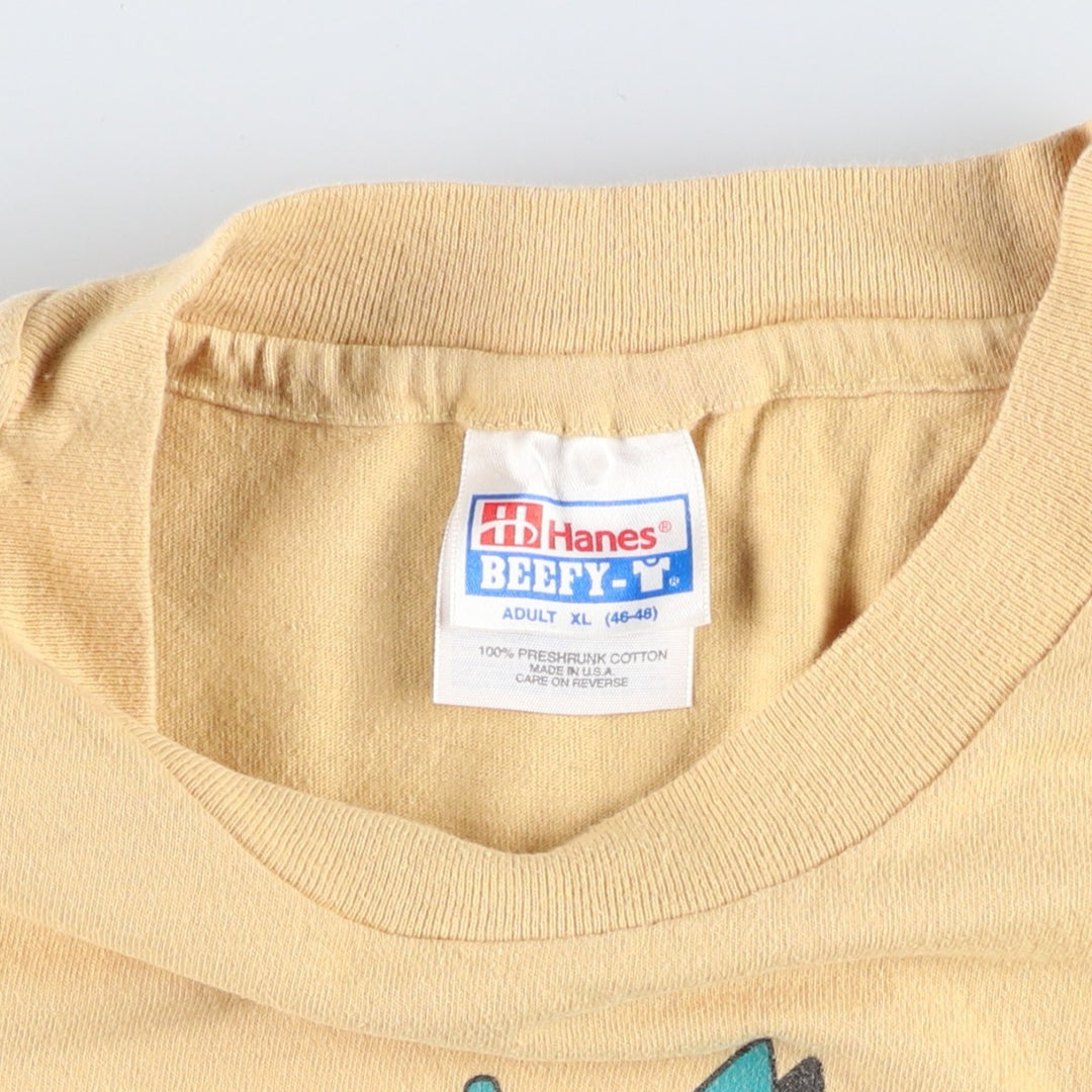 90'S Hanes BEEFY-T College T-shirt, Made in USA, Men's XL, Vintage cotton yellow type Vintage Second Hand