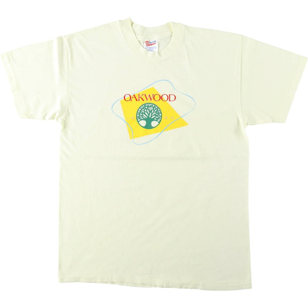 Vintage 90'S Hanes printed T-shirt, made in the USA, size L for men cotton lemon yellow Vintage Second Hand