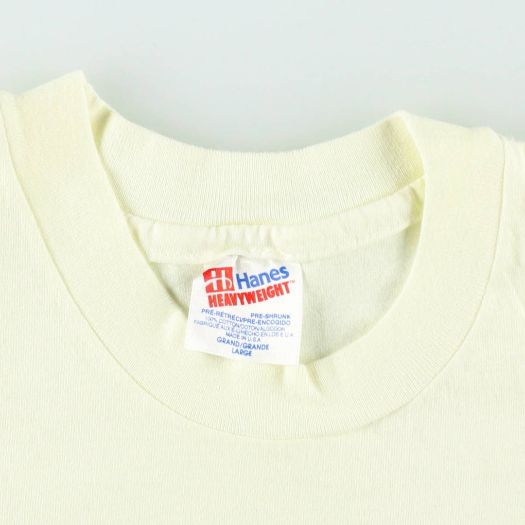 Vintage 90'S Hanes printed T-shirt, made in the USA, size L for men cotton lemon yellow Vintage Second Hand