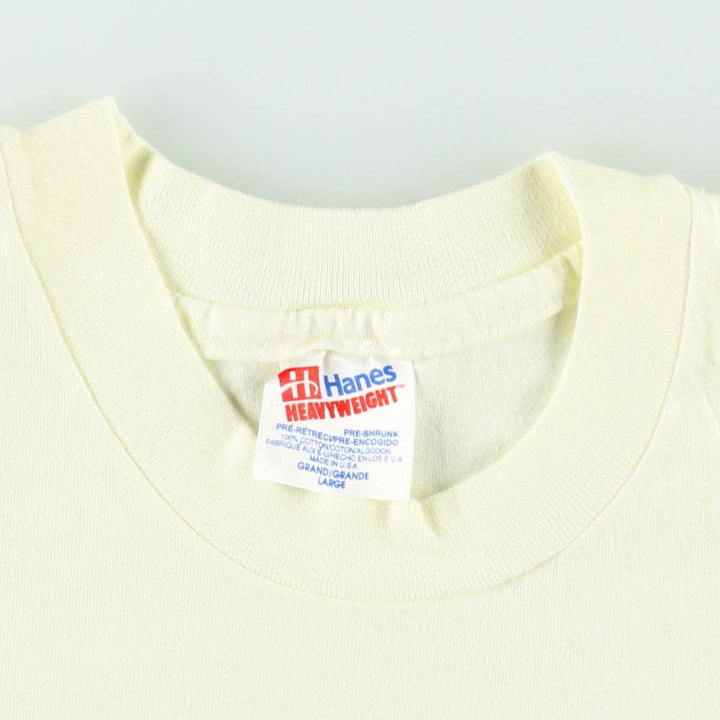 Vintage 90'S Hanes printed T-shirt, made in the USA, size L for men cotton lemon yellow Vintage Second Hand