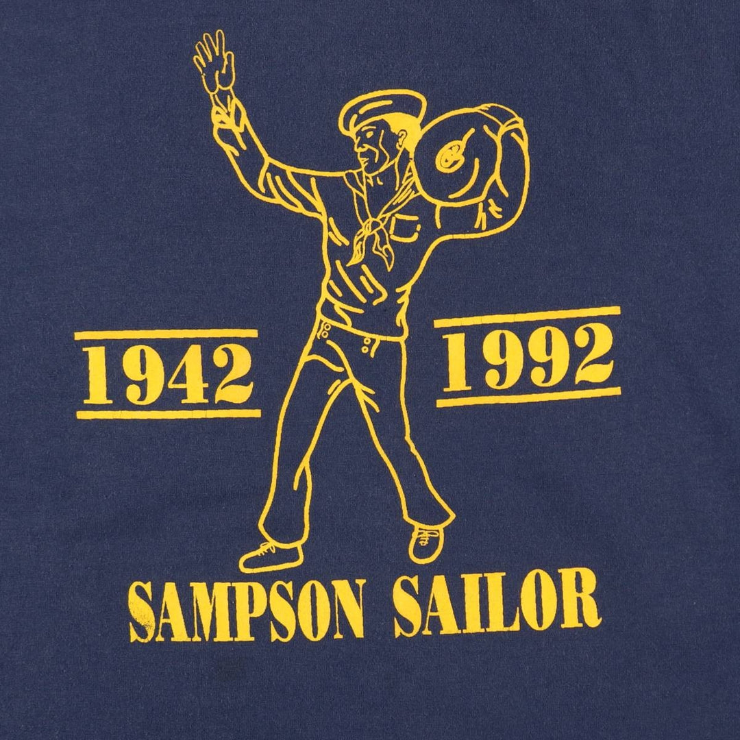 90'S Screen Stars Sampson Sailor Print T-Shirt, Made in USA, Men's Size L (approx.), Vintage cotton navy blue type Vintage Second Hand