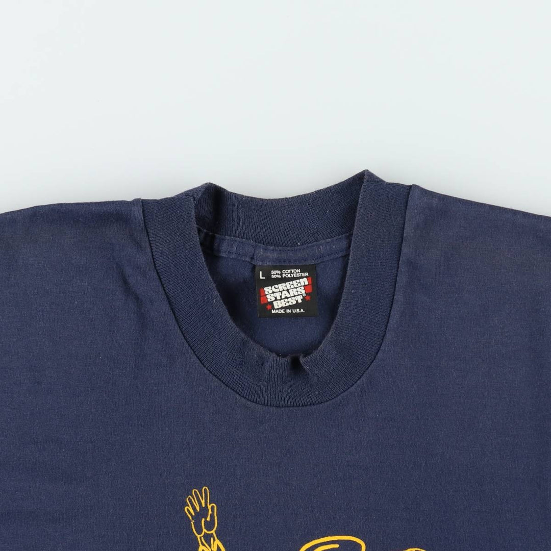 90'S Screen Stars Sampson Sailor Print T-Shirt, Made in USA, Men's Size L (approx.), Vintage cotton navy blue type Vintage Second Hand