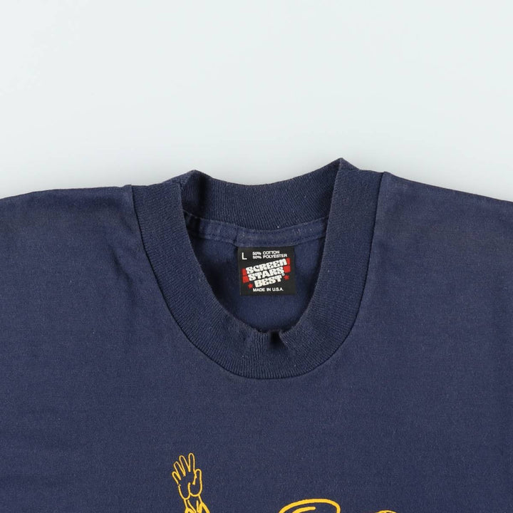 90'S Screen Stars Sampson Sailor Print T-Shirt, Made in USA, Men's Size L (approx.), Vintage cotton navy blue type Vintage Second Hand