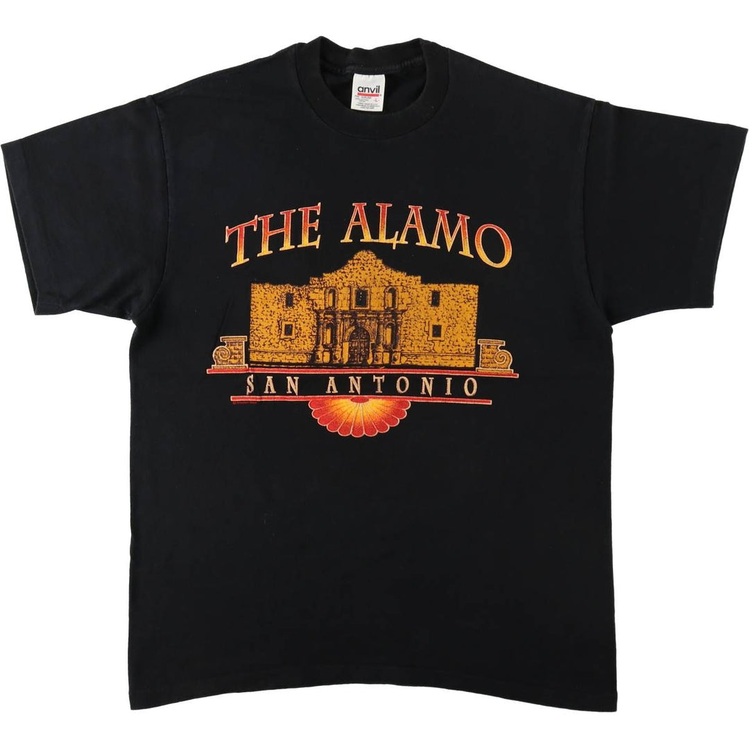 90'S Anvil Alamo Mission Print T-Shirt, Men's Size L (approx.), Vintage cotton black type Vintage Second Hand