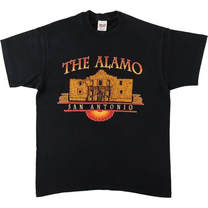 90'S Anvil Alamo Mission Print T-Shirt, Men's Size L (approx.), Vintage cotton black type Vintage Second Hand