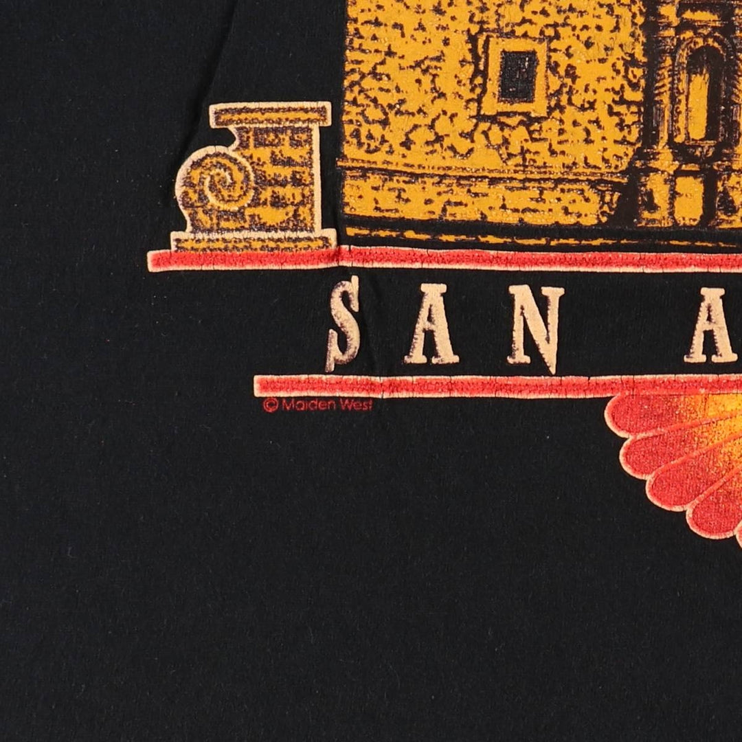 90'S Anvil Alamo Mission Print T-Shirt, Men's Size L (approx.), Vintage cotton black type Vintage Second Hand
