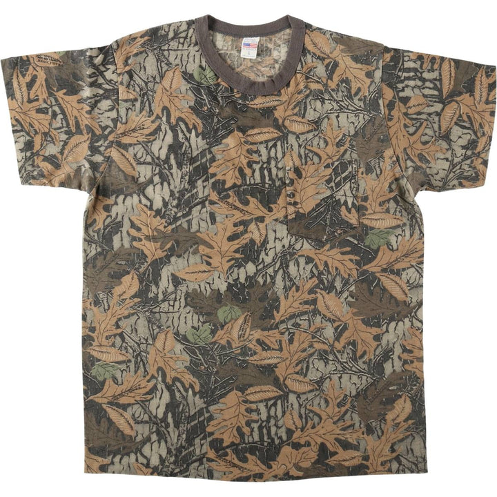 90'S Realtree Camo Pocket T-Shirt, Made in USA, Men's Size L (Equivalent), Vintage polyester Khaki type brown Vintage Second Hand