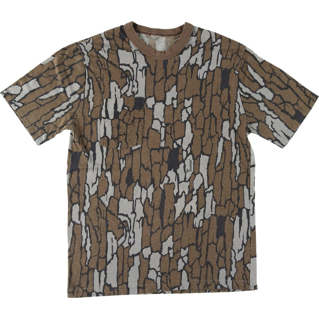 Treebark Camo Pocket T-Shirt, Men's Size S (Equivalent), Vintage unclear brown type Vintage Second Hand