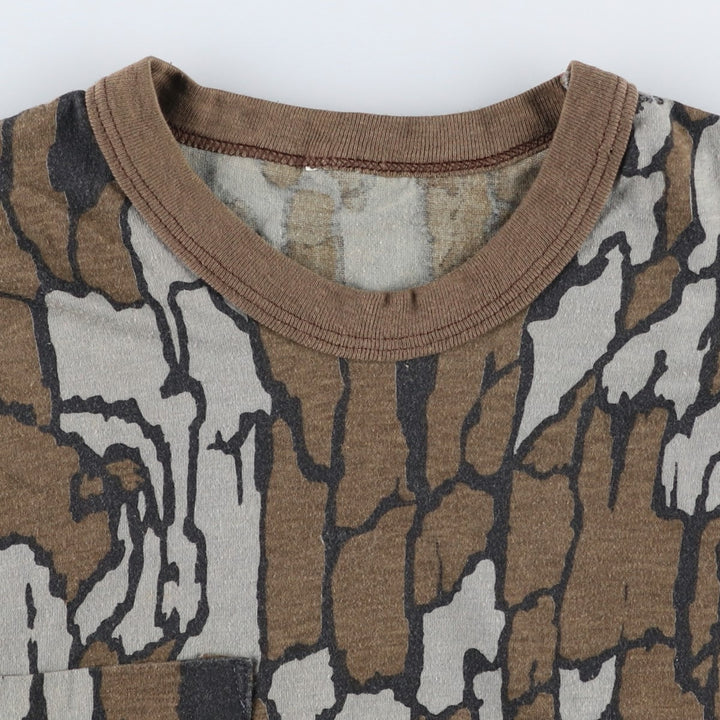 Treebark Camo Pocket T-Shirt, Men's Size S (Equivalent), Vintage unclear brown type Vintage Second Hand