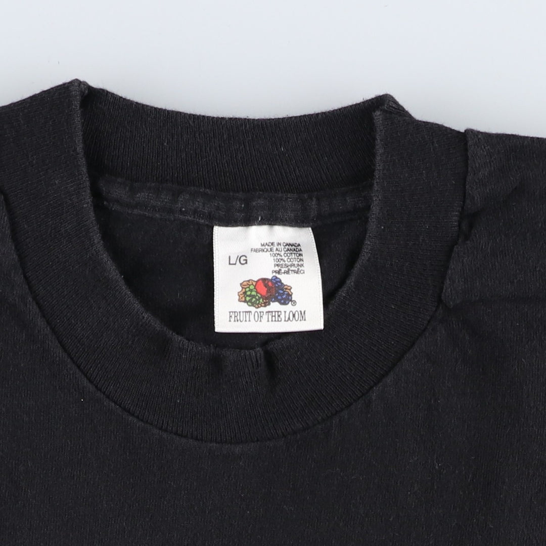 Vintage 90'S Fruit of the Loom print T-shirt, Made in Canada, Men's Size Large cotton black type Vintage Second Hand