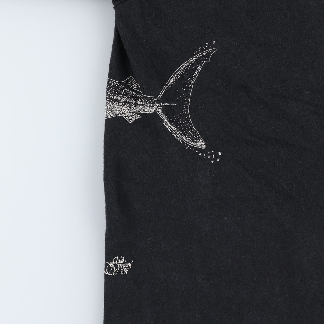 80s-90'S Jerzees Shark Pattern Animal T-Shirt, Made in USA, Men's Size S (approx.), Vintage cotton black type Vintage Second Hand