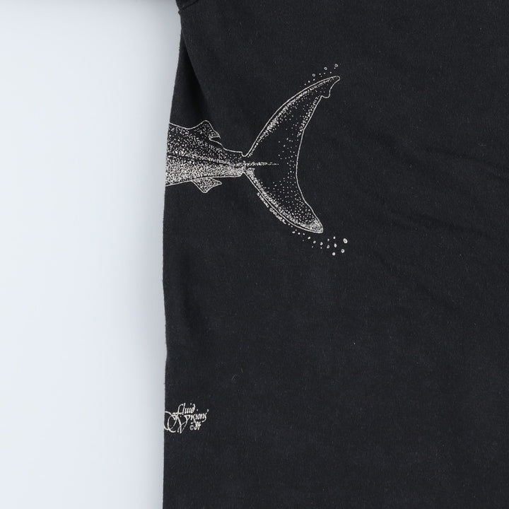 80s-90'S Jerzees Shark Pattern Animal T-Shirt, Made in USA, Men's Size S (approx.), Vintage cotton black type Vintage Second Hand