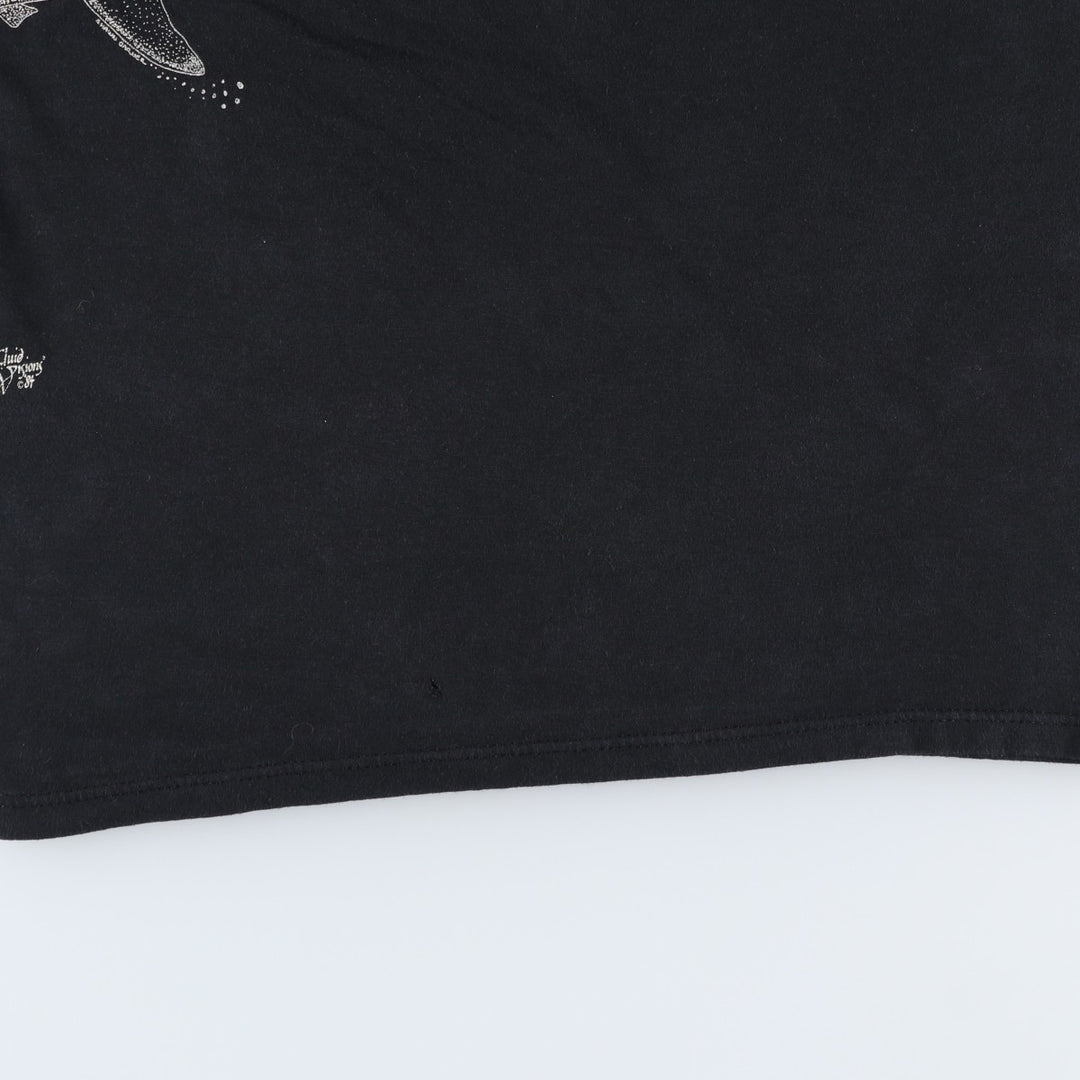80s-90'S Jerzees Shark Pattern Animal T-Shirt, Made in USA, Men's Size S (approx.), Vintage cotton black type Vintage Second Hand