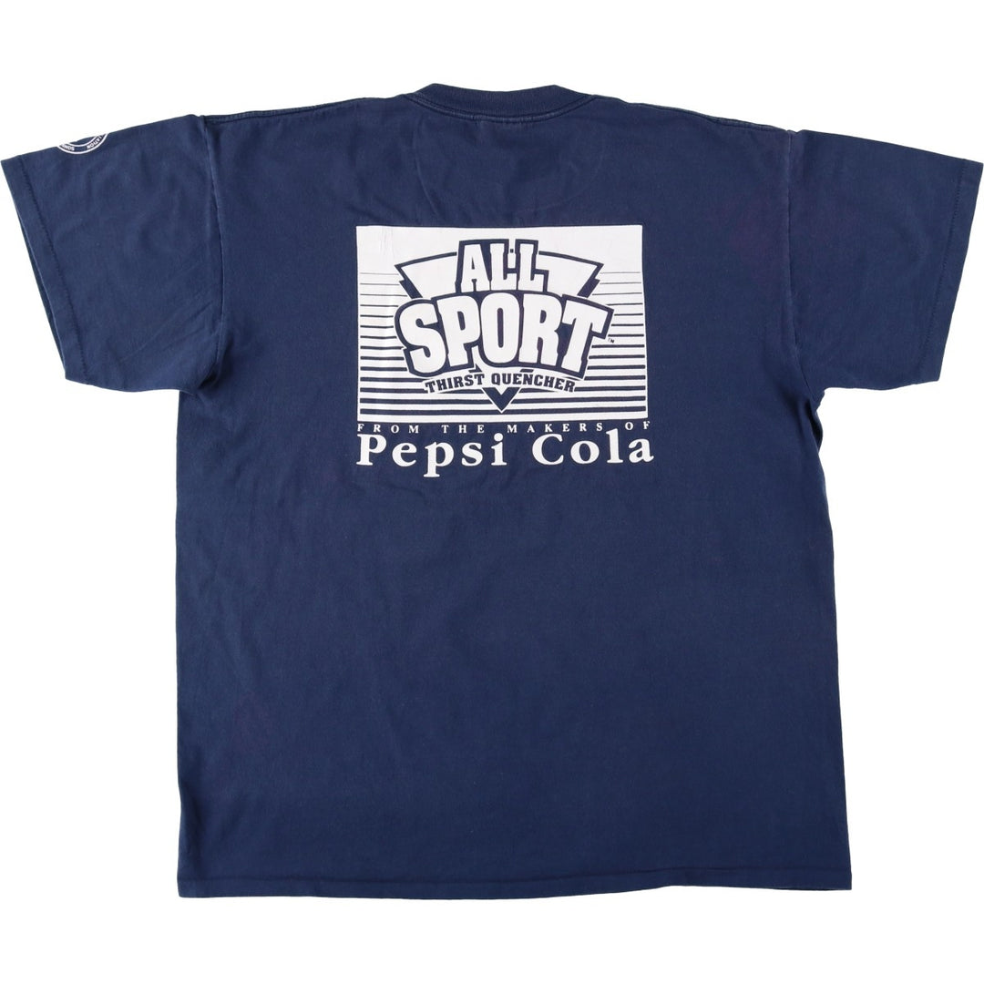 90'S ONEITA ALL SPORT Pepsi advertising print T-shirt, men's size XL (approx.) cotton navy blue type Vintage Second Hand