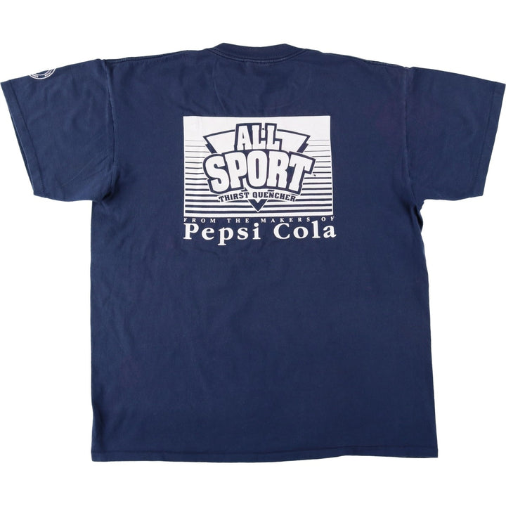 90'S ONEITA ALL SPORT Pepsi advertising print T-shirt, men's size XL (approx.) cotton navy blue type Vintage Second Hand