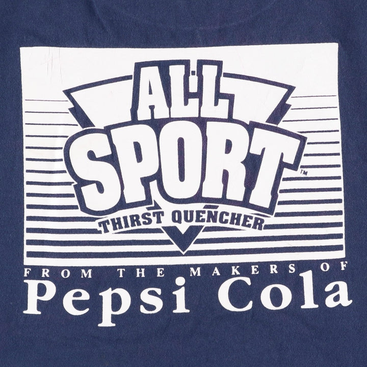 90'S ONEITA ALL SPORT Pepsi advertising print T-shirt, men's size XL (approx.) cotton navy blue type Vintage Second Hand