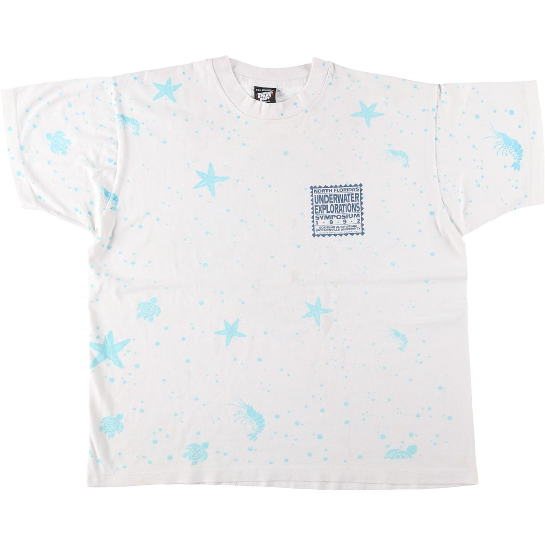 90'S Screen Stars All-Over Print T-Shirt, Made in USA, Men's XXL equivalent, Vintage cotton white type Vintage Second Hand