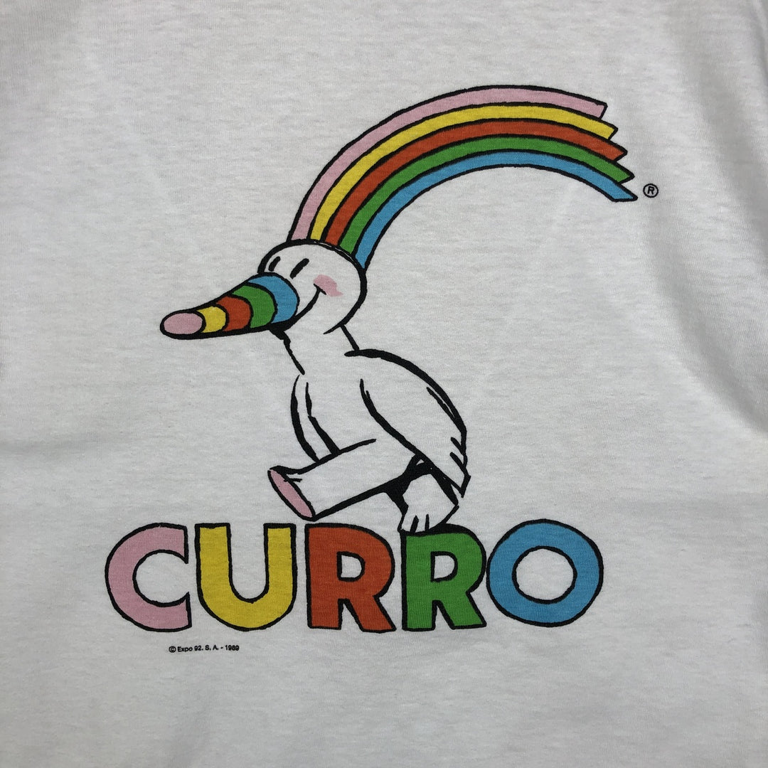 80'S CURRO Print T-Shirt, Men's Size M (Equivalent), Vintage cotton white type Vintage Second Hand