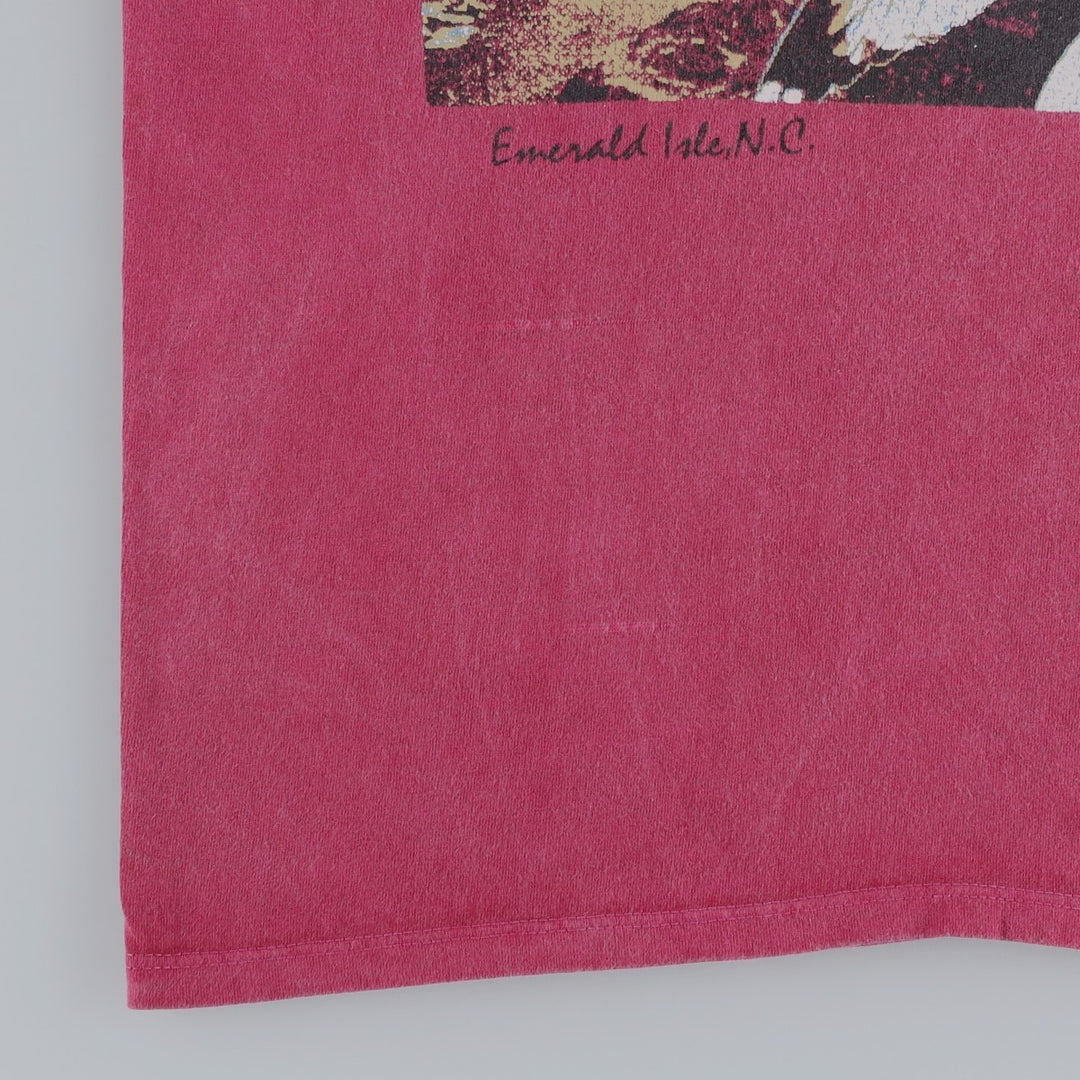 90'S Touch of Gold bird print T-shirt, men's size L equivalent, vintage. cotton Red type red-purple Vintage Second Hand