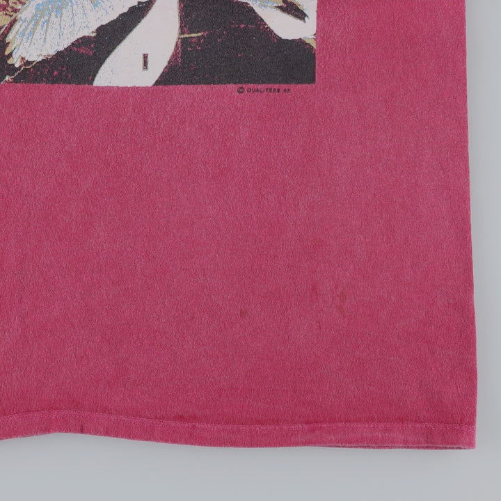 90'S Touch of Gold bird print T-shirt, men's size L equivalent, vintage. cotton Red type red-purple Vintage Second Hand