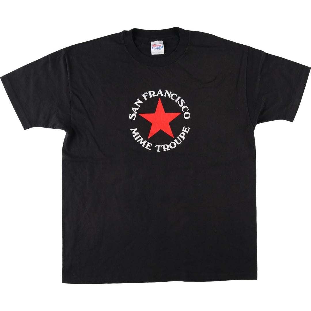 90'S Hanes BEEFY-T SAN FRANCISCO MIME TROUPE Print T-Shirt, Men's XL (approx.) cotton black type Vintage Second Hand