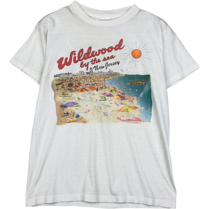 80'S Hanes Fifty-Fifty Blue Tag WILDWOOD CANDY and ICE CREAM CO Print T-Shirt, Made in USA, Men's Size L (approx.) cotton white type Vintage Second Hand