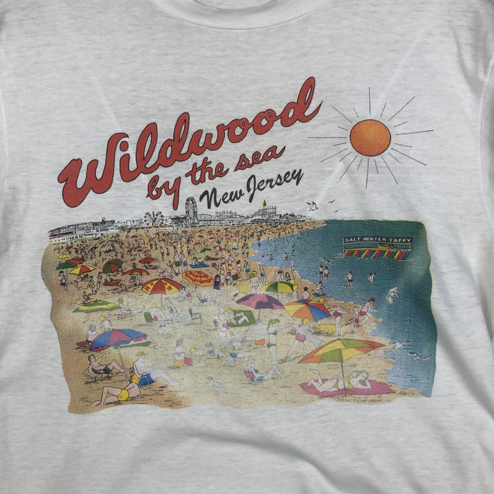 80'S Hanes Fifty-Fifty Blue Tag WILDWOOD CANDY and ICE CREAM CO Print T-Shirt, Made in USA, Men's Size L (approx.) cotton white type Vintage Second Hand