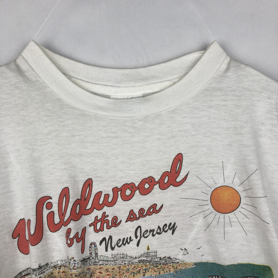 80'S Hanes Fifty-Fifty Blue Tag WILDWOOD CANDY and ICE CREAM CO Print T-Shirt, Made in USA, Men's Size L (approx.) cotton white type Vintage Second Hand