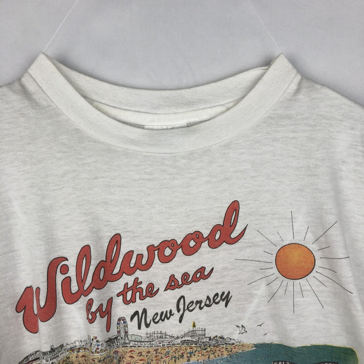 80'S Hanes Fifty-Fifty Blue Tag WILDWOOD CANDY and ICE CREAM CO Print T-Shirt, Made in USA, Men's Size L (approx.) cotton white type Vintage Second Hand