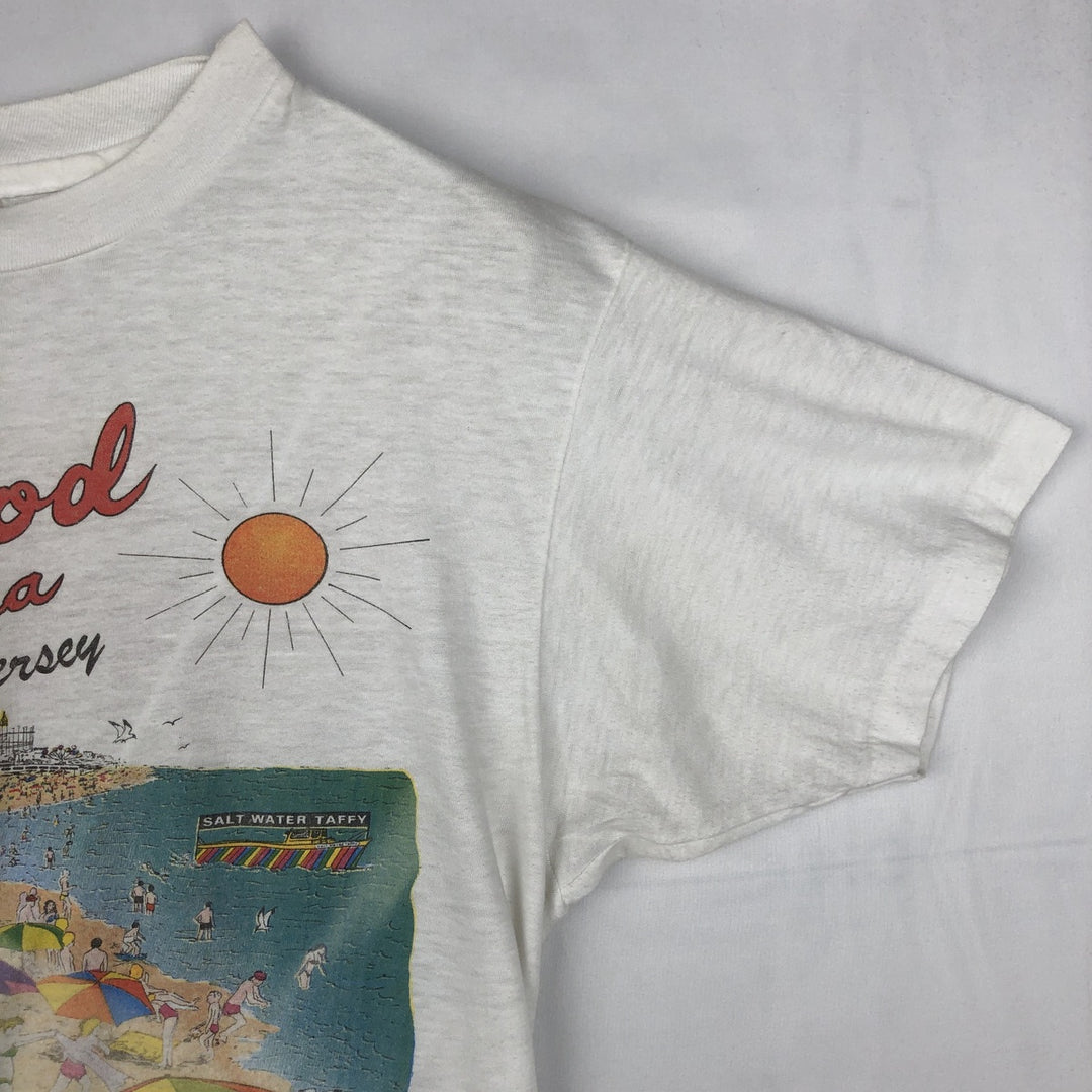80'S Hanes Fifty-Fifty Blue Tag WILDWOOD CANDY and ICE CREAM CO Print T-Shirt, Made in USA, Men's Size L (approx.) cotton white type Vintage Second Hand
