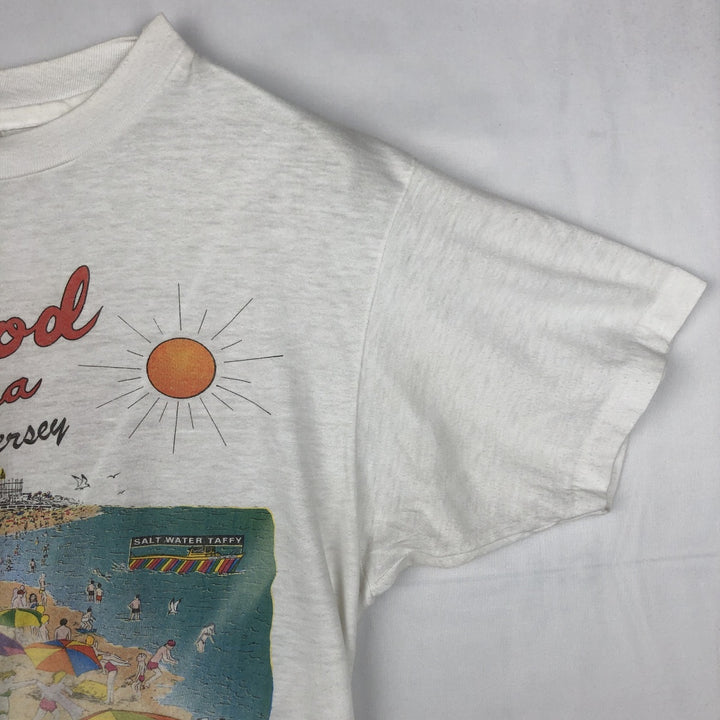 80'S Hanes Fifty-Fifty Blue Tag WILDWOOD CANDY and ICE CREAM CO Print T-Shirt, Made in USA, Men's Size L (approx.) cotton white type Vintage Second Hand