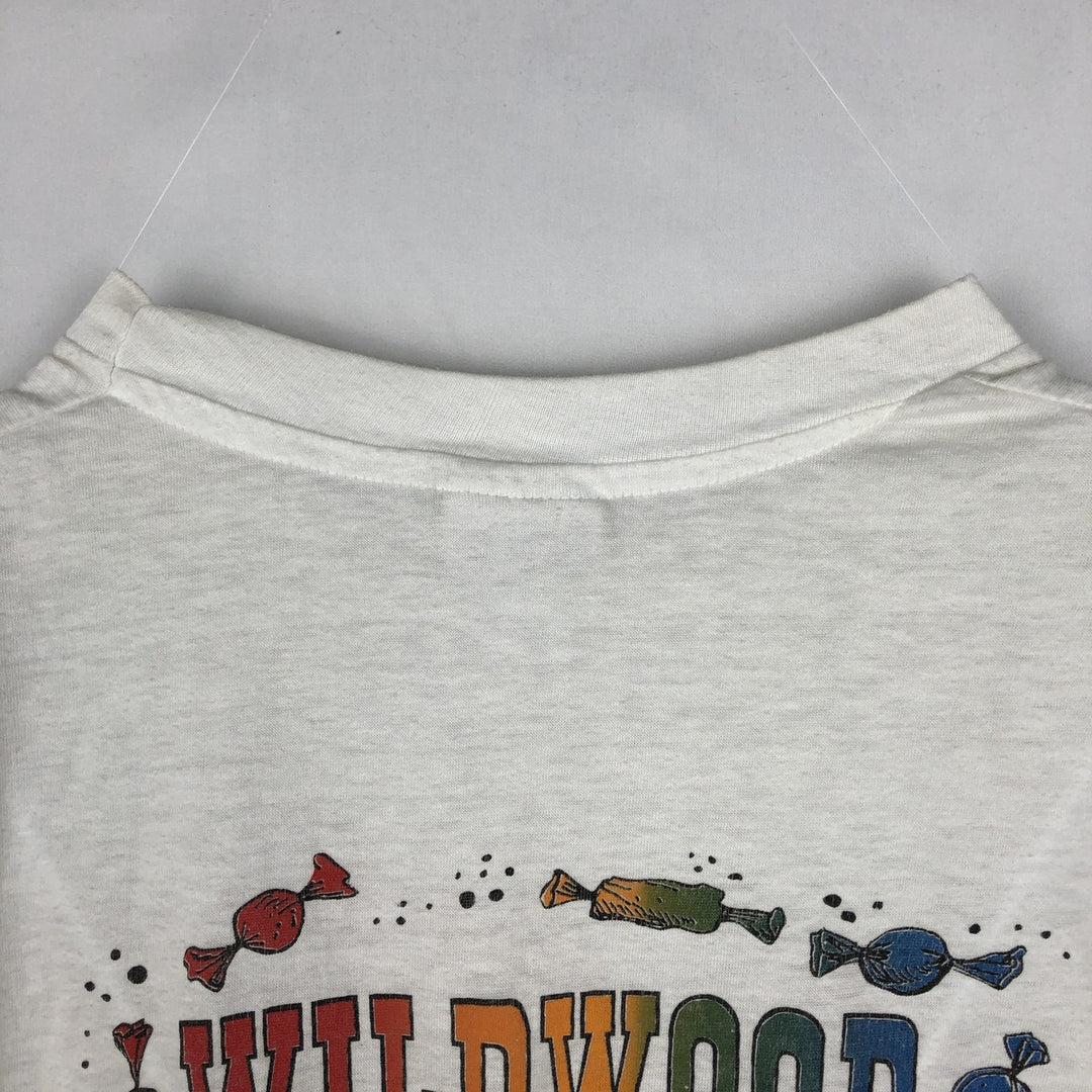 80'S Hanes Fifty-Fifty Blue Tag WILDWOOD CANDY and ICE CREAM CO Print T-Shirt, Made in USA, Men's Size L (approx.) cotton white type Vintage Second Hand
